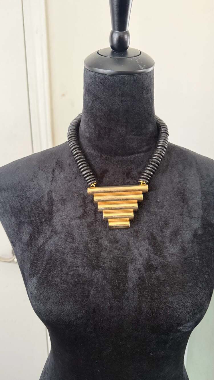Dauplaise Vintage Gold Tone Geometric Tube Statement Necklace